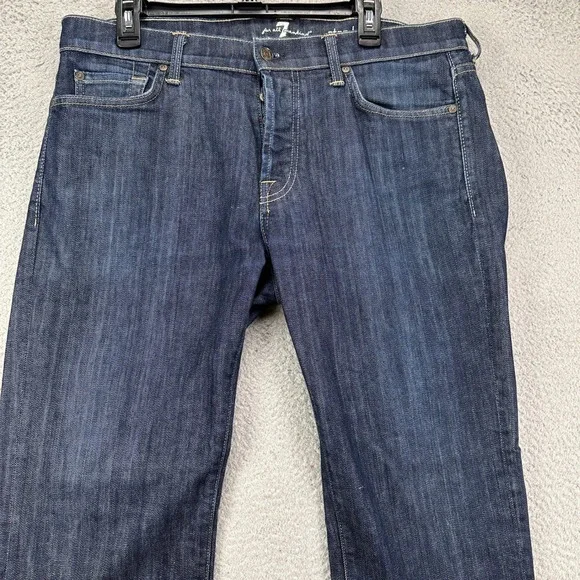 7 For All Mankind Standard Mens Straight Jeans 36 Distressed Dark Wash‎ Stretch